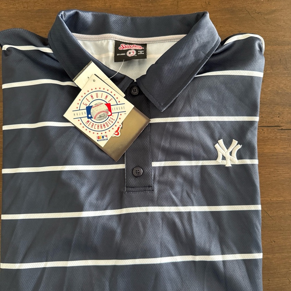 Stitches NY Yankees Blue W White Stripes Polo Size 2XL NWT